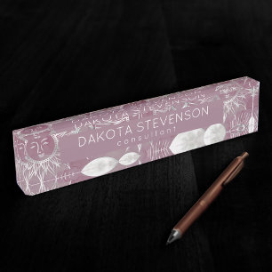 Solar Mystique   Pink Silver Moon Stars Sun Eyes Nameplate