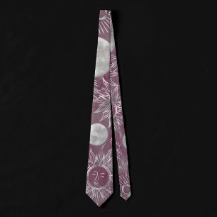Solar Mystique   Pink Silver Moon Stars Sun Eyes Tie