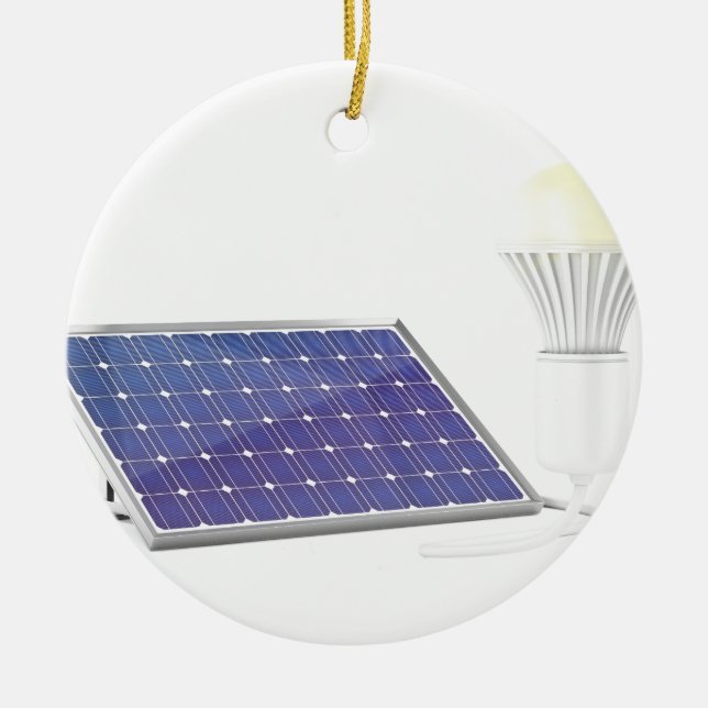 Solar panel and light bulb ceramic tree decoration (Front)