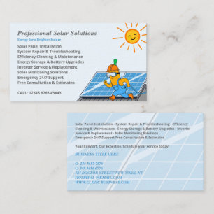 Solar Panel Clean Maintenance Installation Cartoon Business Card
