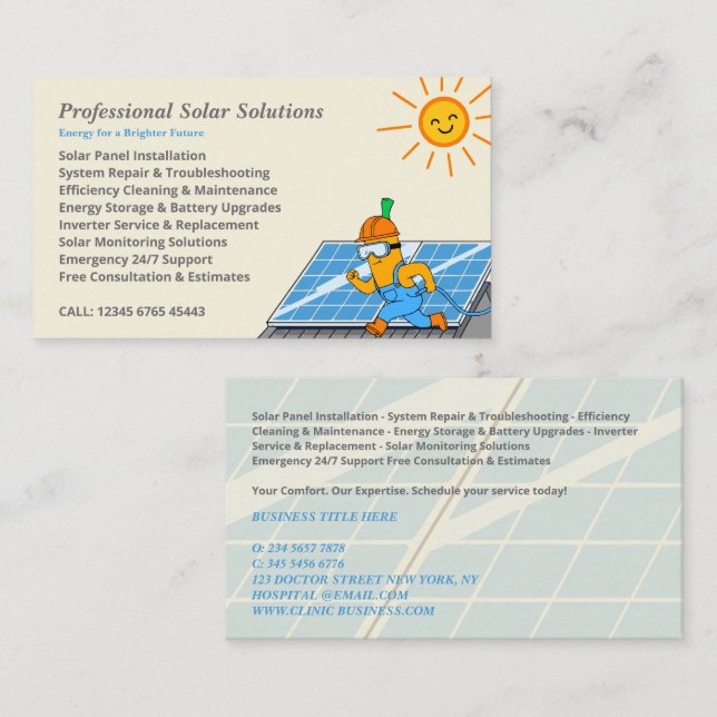 Solar Panel Cleaning Maintenance Service Business Card (Front/Back)