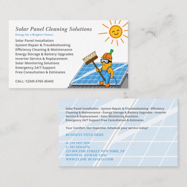 Solar Panel Cleaning Services Business Card (Front/Back)