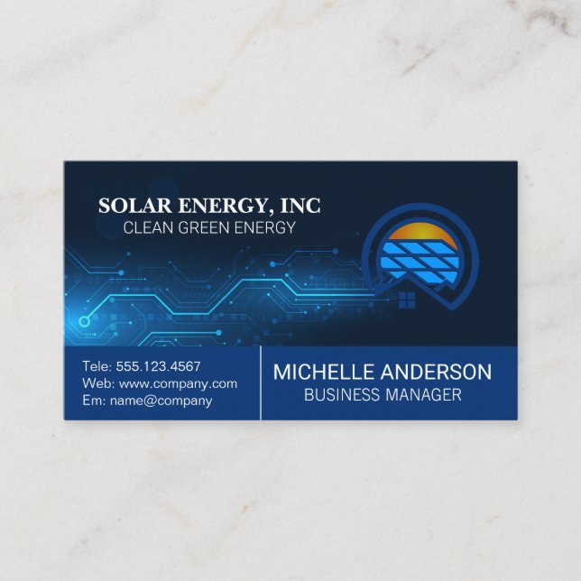 Solar Panel Logo | Tech Background Business Card (Front)