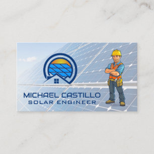 Solar Panel Logo Technician Worker Energy Business Card