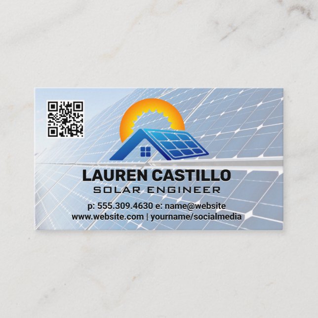 Solar Panel Tech Logo | QR Scan Code Business Card (Front)