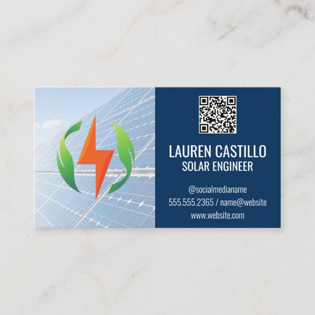 Solar Panels | QR Code | Clean Energy Logo Business Card (Front)