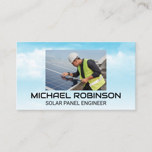 Solar Panels Technician | Clouds and Sky Business Card (Front)