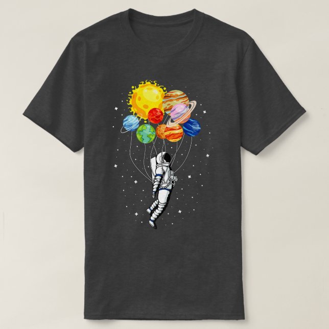Solar Planets System Funny Space Astronaut Balloon T-Shirt (Design Front)