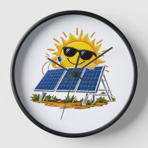 Solar Powered Cute Sun & Solar Panel Wall Clock
