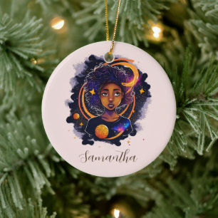 Solar System Afro Woman Ceramic Tree Decoration