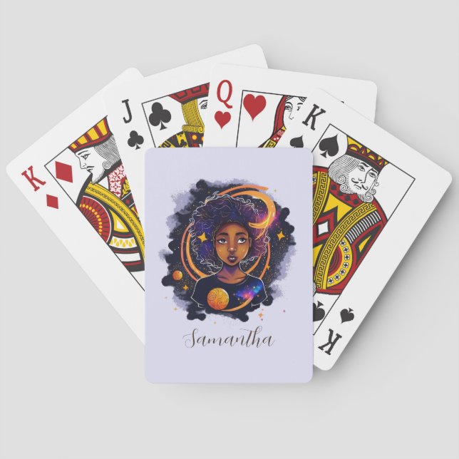 Solar System Afro Woman Playing Cards (Back)