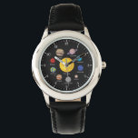 Solar system cartoon drawing planets outerspace watch<br><div class="desc">Fun and  colourful solar system black watch. Cartoon drawing of the planets and outer space.</div>