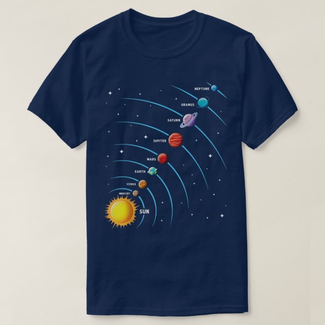 Solar System  Colourful Space Planets Educational  T-Shirt (Design Front)