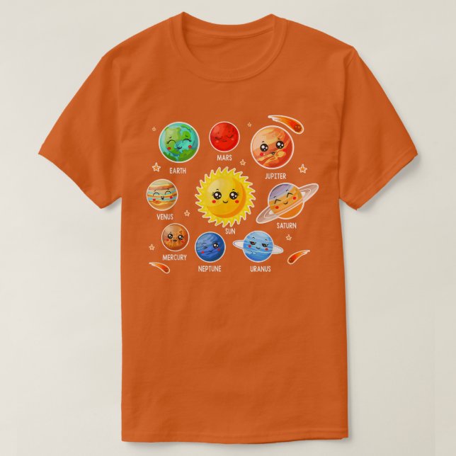 Solar System Cute Face Planet Space science boy gi T-Shirt (Design Front)