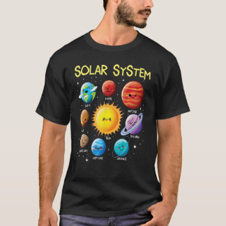 Solar System Cute Face Planets Space Science Teach T-Shirt