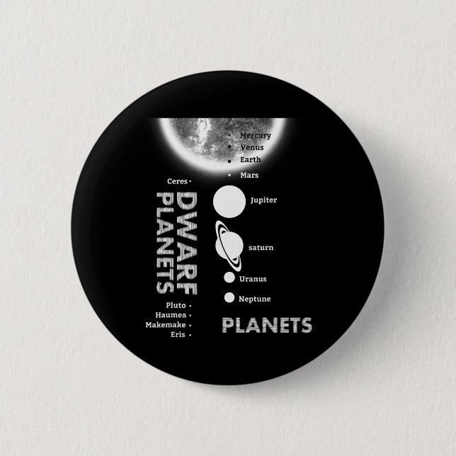 Solar System - Dwarf Planets Gift T Shirt  6 Cm Round Badge (Front)
