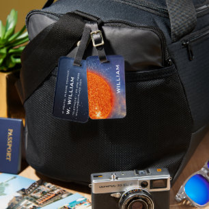 Solar System Fiery Sun Space Blue Galaxy Orange Luggage Tag