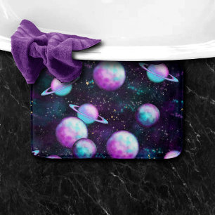Solar System Glow Cosmic Blue Purple Pink Planet Bath Mat