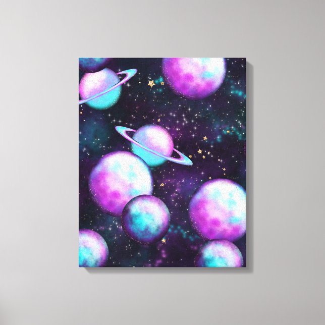 Solar System Glow | Cosmic Blue Purple Pink Planet Canvas Print (Front)
