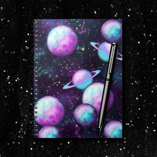 Solar System Glow   Cosmic Blue Purple Pink Planet Notebook