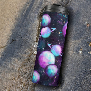 Solar System Glow   Cosmic Blue Purple Pink Planet Thermal Tumbler