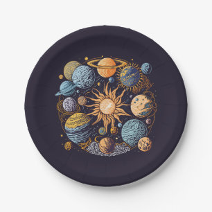 Solar System Graphic Design Paper Plate