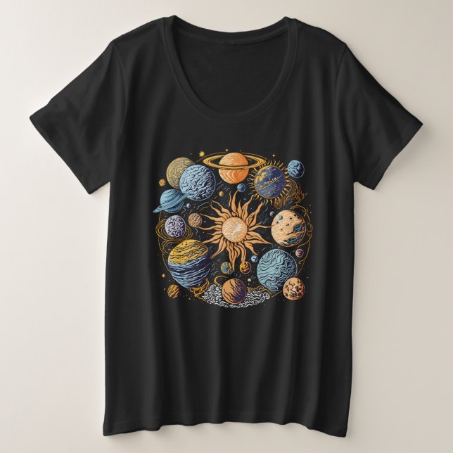 Solar System Graphic Design Plus Size T-Shirt (Design Front)