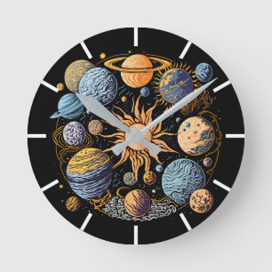 Solar System Graphic Design Round Clock
