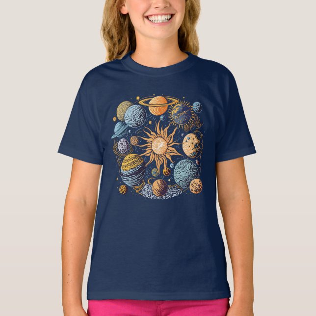 Solar System Graphic Design T-Shirt (Front)