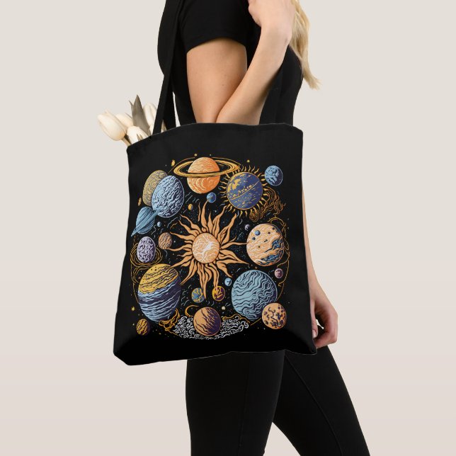 Solar System Graphic Design Tote Bag (Close Up)