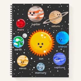 Solar system Kawaii happy planets stars chart Note Notebook