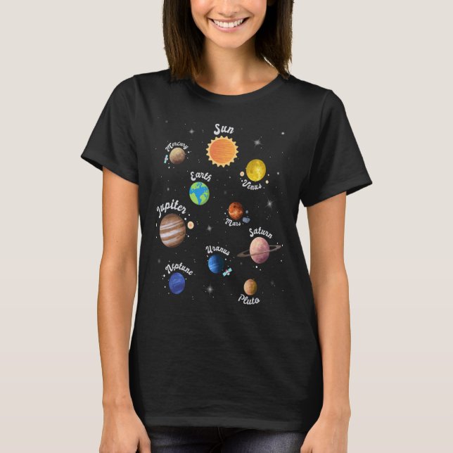 Solar System Kids Planets Outer Space Knowledge Sc T-Shirt (Front)