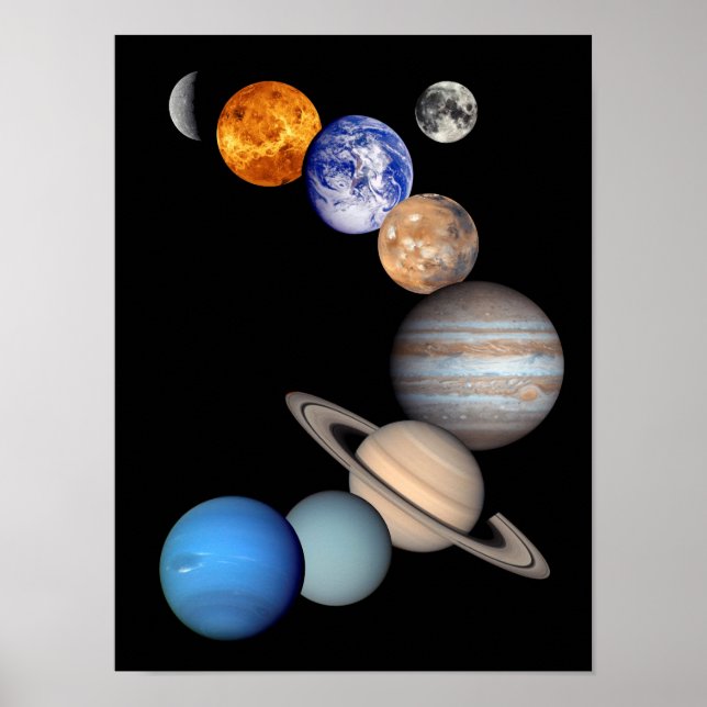 Solar System Montage JPL Planet Photos Poster (Front)
