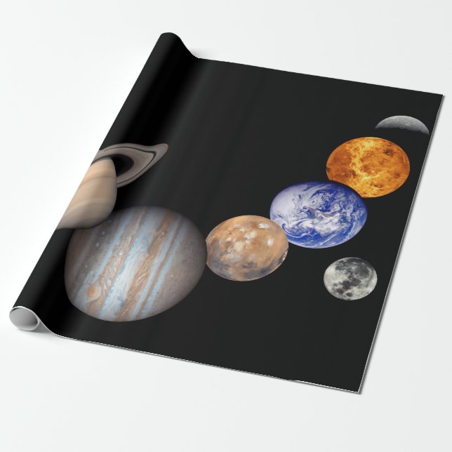 Solar System Montage JPL Planet Photos Wrapping Paper (Unrolled)