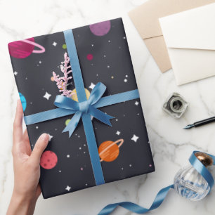 Solar System On Black Wrapping Paper