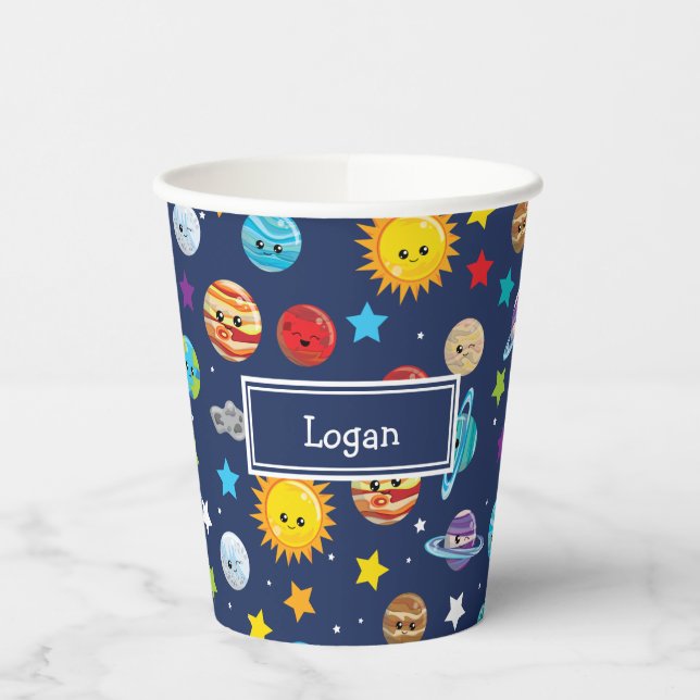 Solar System Pattern for Kids Birthday Paper Cups (Left)