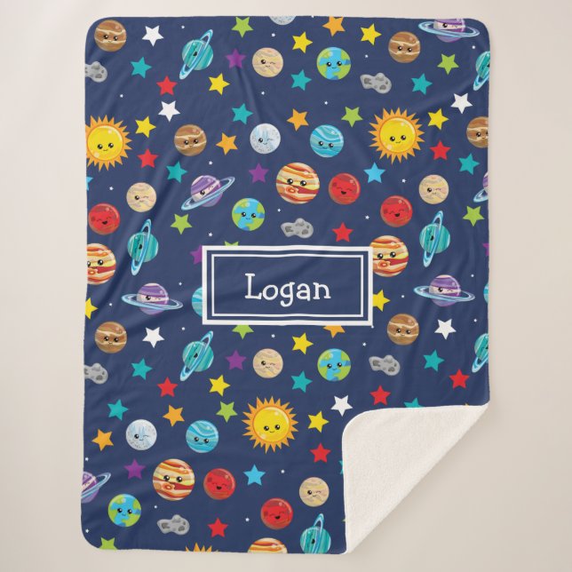 Solar System Pattern for Kids Sherpa Blanket (Front)