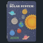 Solar System Personalised iPad Air Cover<br><div class="desc">A colourful solar system illustration featuring 8 planets; Mercury, Earth, Venus, Neptune, Saturn, Uranus, Mars, Jupiter and the Sun against a starry, dark blue background. This modern design is both stylish and educational, great as decor & home schooling. This design can be customised with a name, monogram initials or phrase...</div>