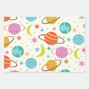 Solar System Planet Outer Space Pattern  Wrapping Paper Sheet