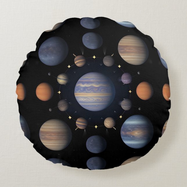 Solar System Planets Arranged in Space Round Cushion (Front)