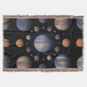 Solar System Planets Arranged in Space Throw Blanket