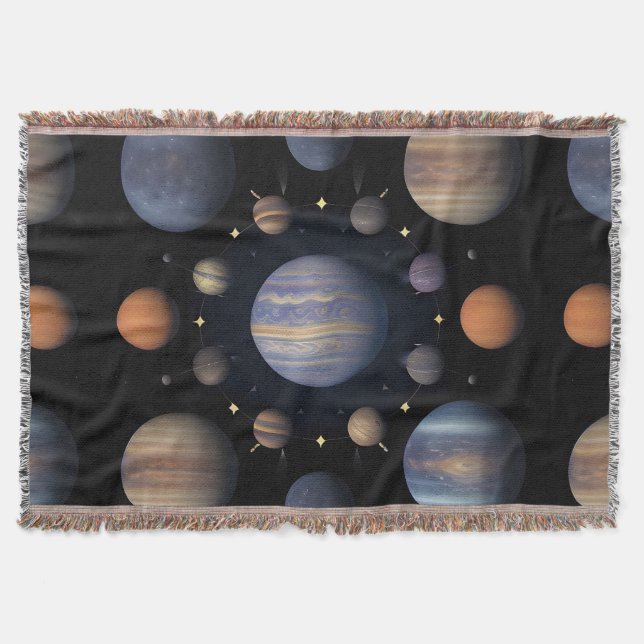 Solar System Planets Arranged in Space Throw Blanket (Front)