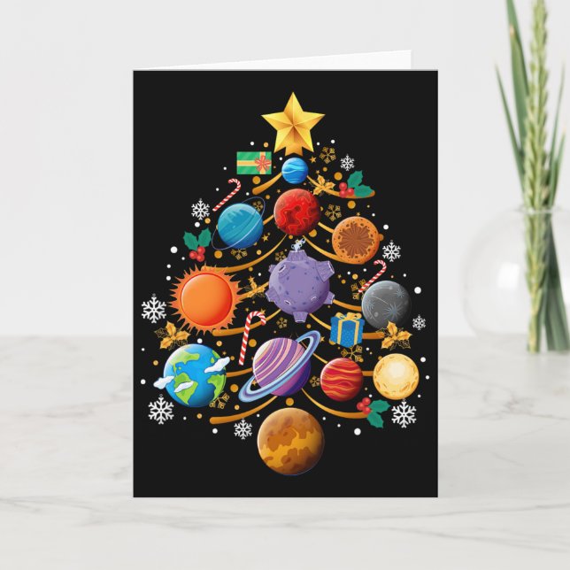 Solar System Planets Christmas Tree Astronomy Xmas Card (Front)