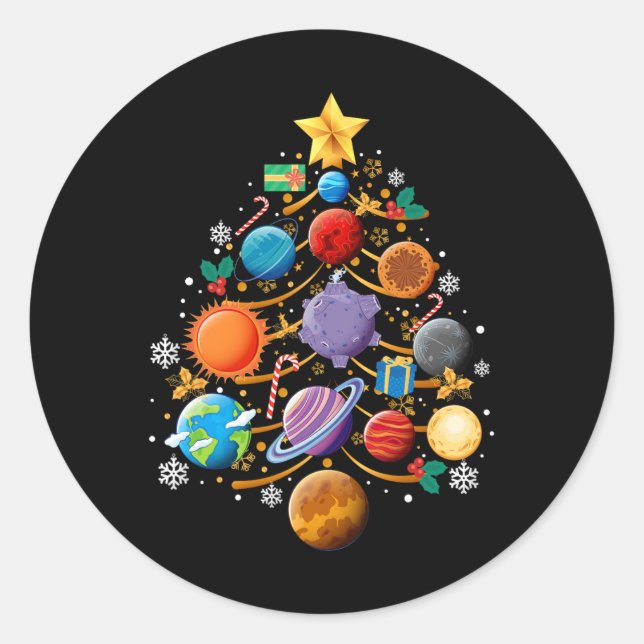 Solar System Planets Christmas Tree Astronomy Xmas Classic Round Sticker (Front)