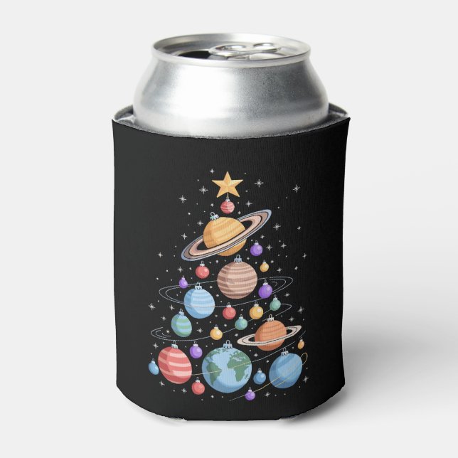 Solar System Planets Christmas Tree Space Holiday Can Cooler (Can Front)