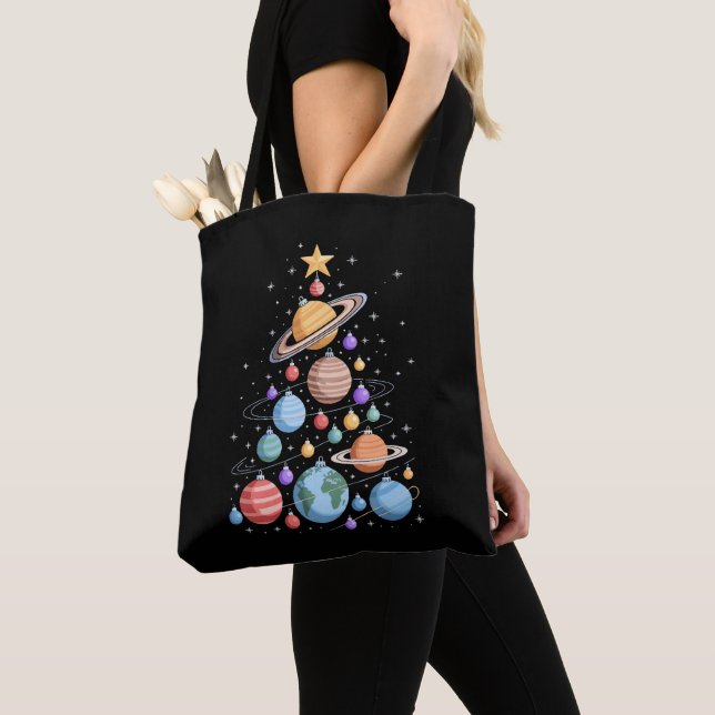 Solar System Planets Christmas Tree Space Holiday Tote Bag (Close Up)