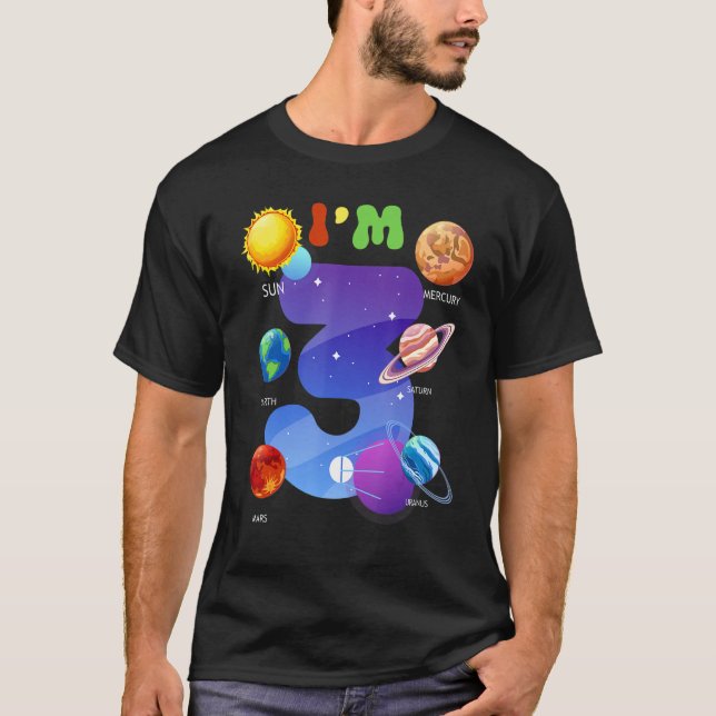 Solar System Planets Cute 3 Years Old 3rd Birthday T-Shirt (Front)