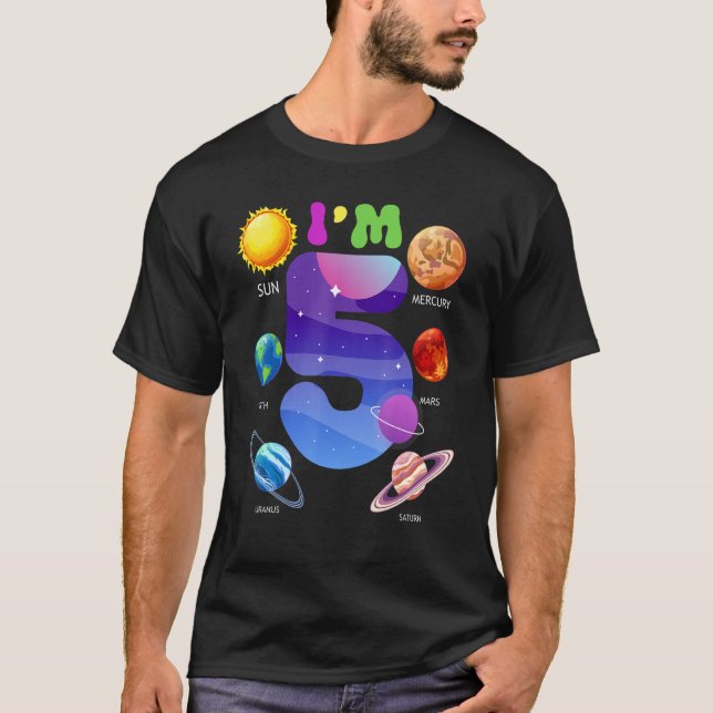 Solar System Planets Cute 5 Years Old 5th Birthday T-Shirt (Front)