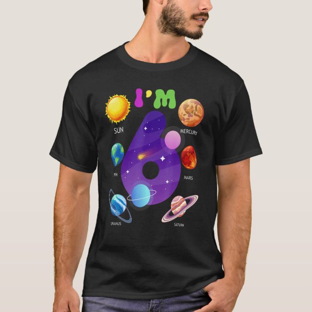 Solar System Planets Cute 6 Years Old 6th Birthday T-Shirt (Front)