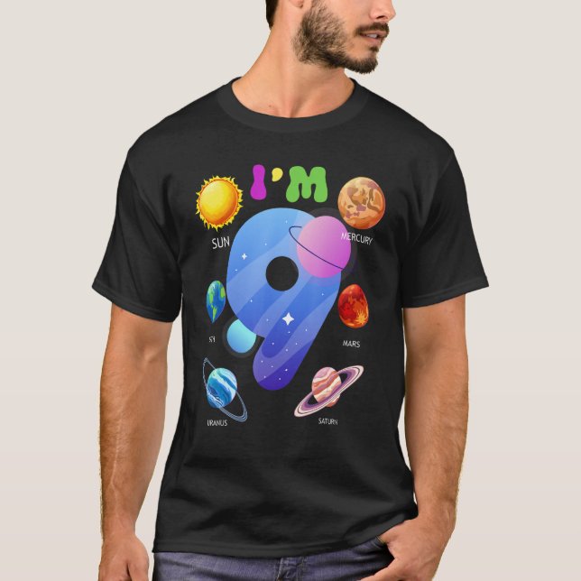 Solar System Planets Cute 9 Years Old 9th Birthday T-Shirt (Front)